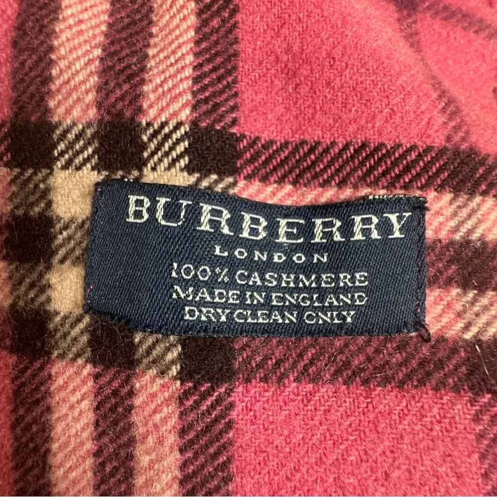 Burberry 100% cashmere authentic happy double fringe hot pink plaid scarf vintag